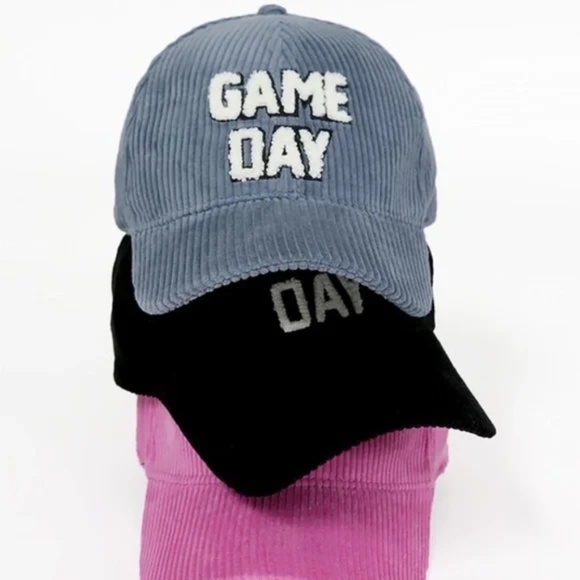 Dusty Blue Corduroy Sherpa Game Day Lettered Baseball Cap Women's Hat - Picture 4 of 4